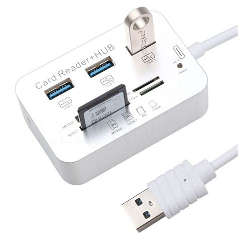 USB HUB Memory Card Reader 3 Port Aluminum hub With MS SD M2 TF Card ...