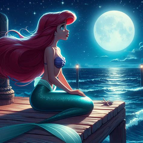 Ariel loves looking at the moon by FloodUnversed on DeviantArt