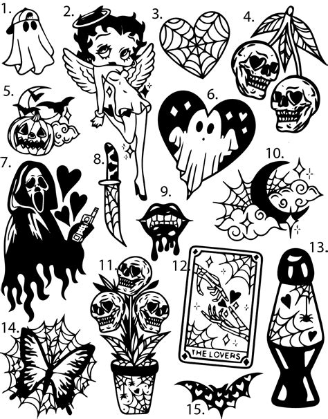 Pre made ready to use spooky halloween witch scary flash tattoo stencils set of 4 – Artofit