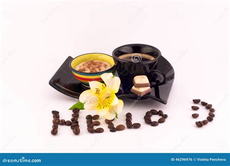 Coffee, Cream and Flowers stock photo. Image of morning - 46296976