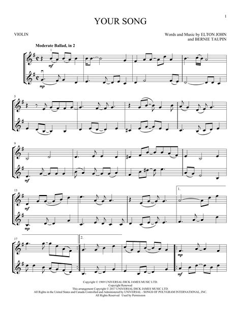 Elton John "Your Song" Sheet Music Notes | Download Printable PDF Score ...