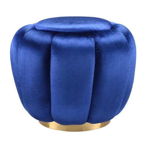 Fabric Channel Tufted Round Ottoman with Metal Base, Blue and Gold - Walmart.com - Walmart.com