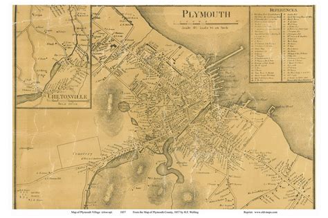 Plymouth Village Closeup, Massachusetts 1857 Old Town Map Custom Print - Plymouth Co. - OLD MAPS