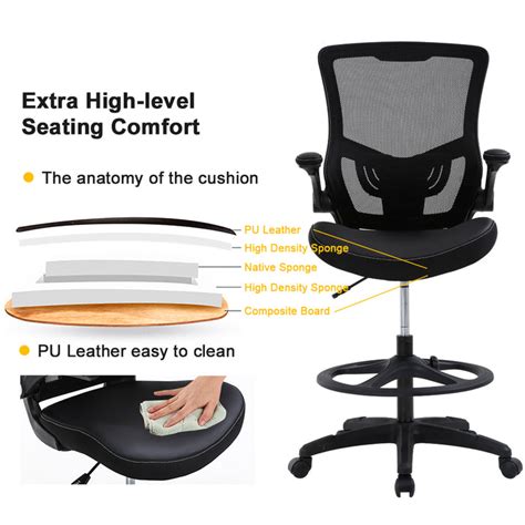 Ergonomic Drafting Chair With Flip Up Arms, Black | BestOffice.com