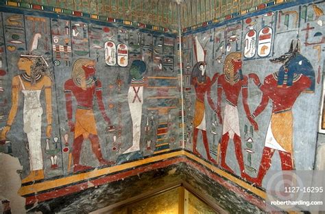 Mural painting, pharao, pharaohs, tomb of Ramses I, tomb number KV 16 ...