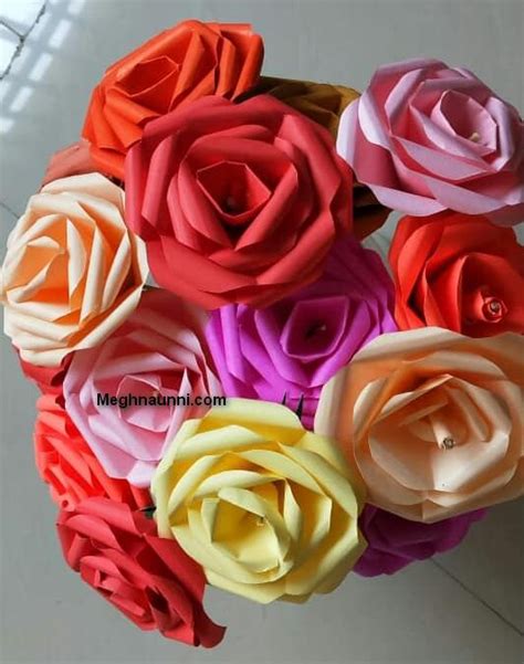 Paper Craft | Rose Flower Using Coloured Paper – Meghnaunni.com