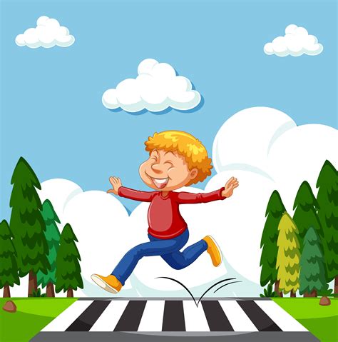 A Happy Boy Crossing the Road 297388 Vector Art at Vecteezy