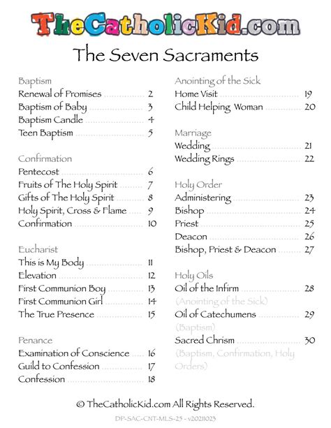 Seven Sacraments For Kids Worksheets | Kids Matttroy