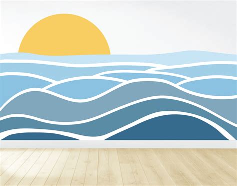 Wave Wall Decal / Wave Wall Mural / Wave Wallpaper / Nautical - Etsy