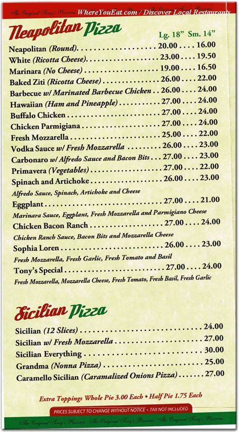 Tony's Pizzeria Restaurant in Brooklyn / Menus & Photos