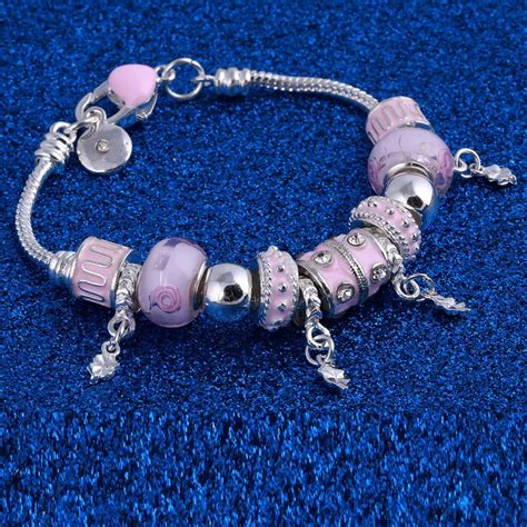 Pink Crystal Charm Silver Bracelets