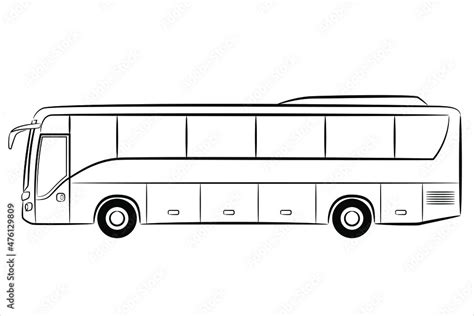 A hand drawn line of a passenger bus. Outline Vector coach bus, side view. Modern travel bus ...