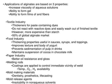 PPT - Applications of alginates are based on 3 properties: Increase viscosity of aqueous ...