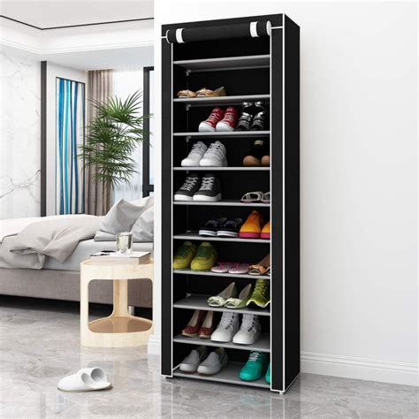 Zimtown 10 Tiers 9 Lattices Shoe Rack Shelf Storage Closet Organizer Cabinet Black - zimtown