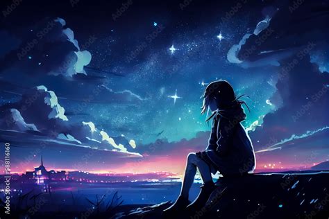 alone anime girl in the night sky. Generative AI, Generative, AI Stock Illustration | Adobe Stock