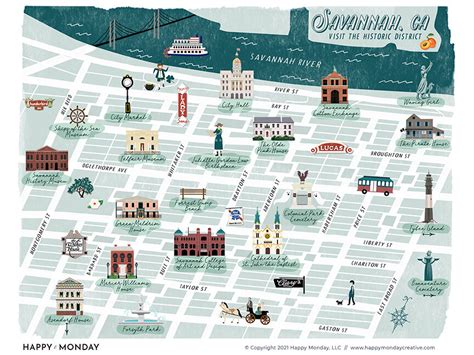 Savannah, Georgia Historic District Illustrated Map — Happy Monday Creative