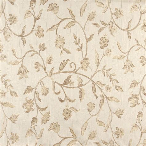 Ivory Floral Brocade Upholstery Fabric By The Yard