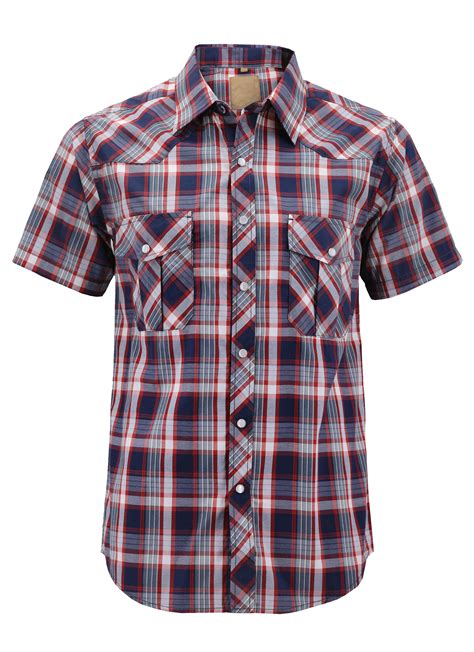 VKWEAR - Men’s Western Short Sleeve Button Down Casual Plaid Pearl Snap Cowboy Shirt (#3 Red ...