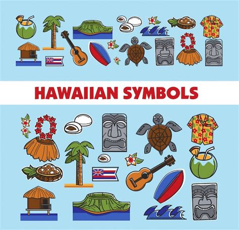 Premium Vector | Hawaiian famous symbols