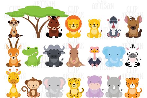 Safari Baby Animals Clipart / Jungle Animals / Zoo Animals By ClipArtisan | TheHungryJPEG