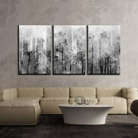 wall26 3 Piece Canvas Wall Art - Abstract Black and White Splash Artwork - Modern Home Decor ...