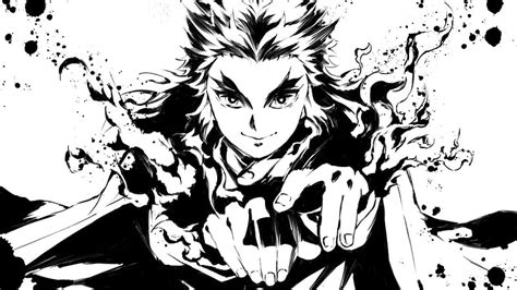 Demon Slayer Black And White Kyojuro Rengoku With Sword Anime, HD wallpaper | Peakpx