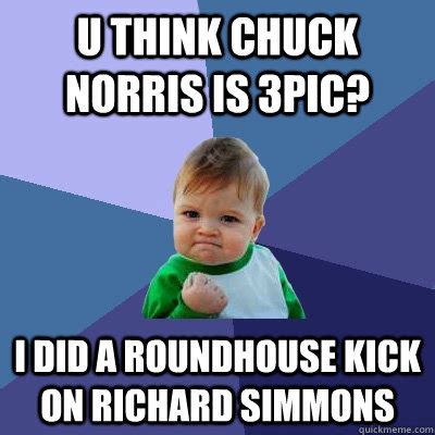 U think chuck norris is 3pic? I did a roundhouse kick on richard simmons - Success Kid - quickmeme