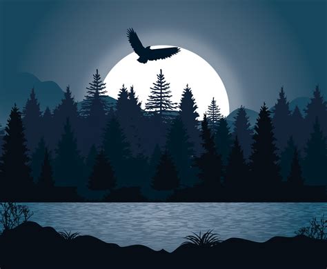 Beautiful Night Forest Illustration Vector Art & Graphics | freevector.com