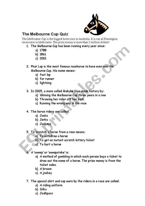 Melbourne Cup - ESL worksheet by mariet