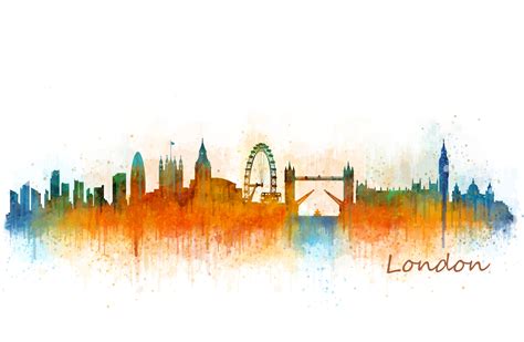 London City Watercolor Skyline | Custom-Designed Illustrations ~ Creative Market