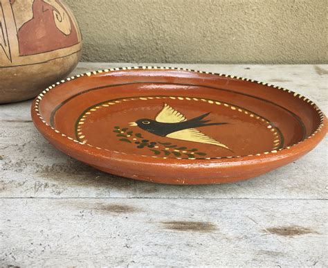 Mexican Pottery Plate Black Bird Decor Redware Mexican Decor Capula Michoacan Pottery