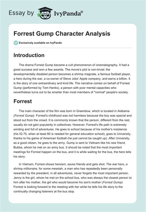 Forrest Gump Character Analysis - 941 Words | Essay Example