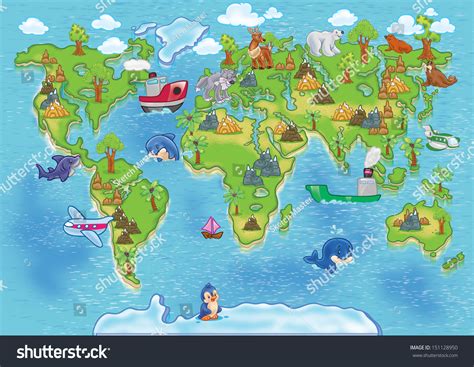 Funny Cartoon World Map All Continents Stock Illustration 151128950 - Shutterstock