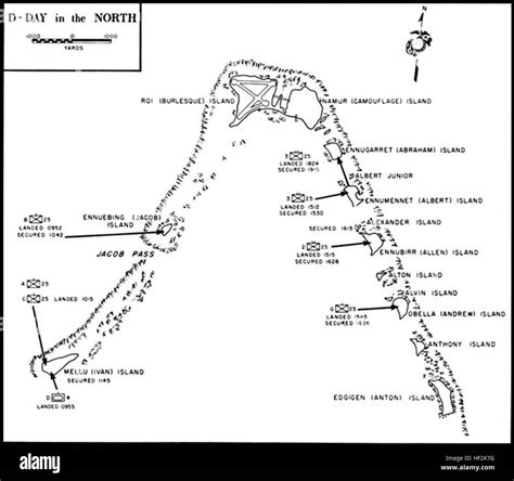 Battle of Kwajalein map - Northern part of Kwajalein Atoll Stock Photo - Alamy