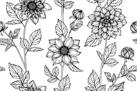 Hand Drawn Dahlia Flower Seamless Pattern 962962 Vector Art at Vecteezy