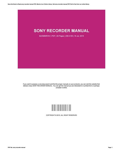 Sony recorder manual by TerryBowen4911 - Issuu