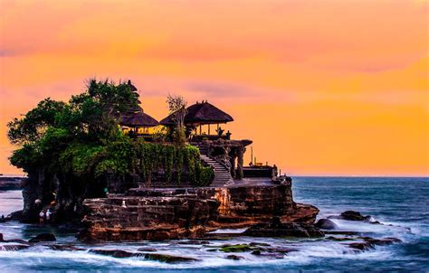 Wallpaper sea, the sky, trees, stones, coast, horizon, Bali, Indonesia ...