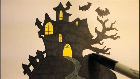 Haunted House Drawing For Kids : Items similar to Halloween Folk Witch Art Print Haunted ...