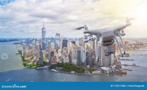 Drone Flying Over Manhatten New York City Stock Photo - Image of ...