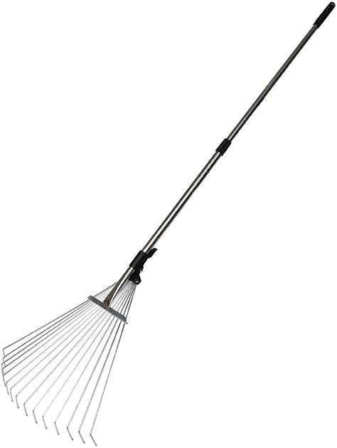 Garden Leaf Rake Adjustable Lightweight 62.6". Telescopic Metal Rake