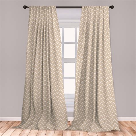 Beige Curtains 2 Panels Set, 3 Dimensional Arrangement with Chevron Lines Retro Style ...