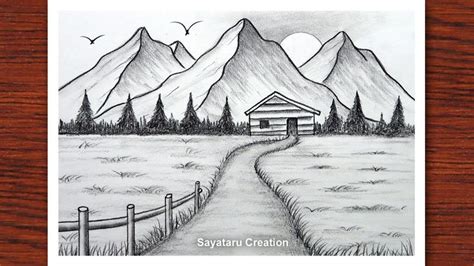 How to draw Sunset in Mountain with pencil, Sayataru Creation Drawing 2021 | Drawing sunset ...