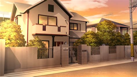 Anime Landscape: Anime House at Sunset Background