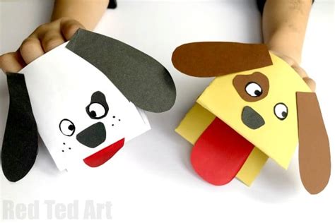 Easy Paper Dog Hand Puppet for Kids - Red Ted Art - Kids Crafts