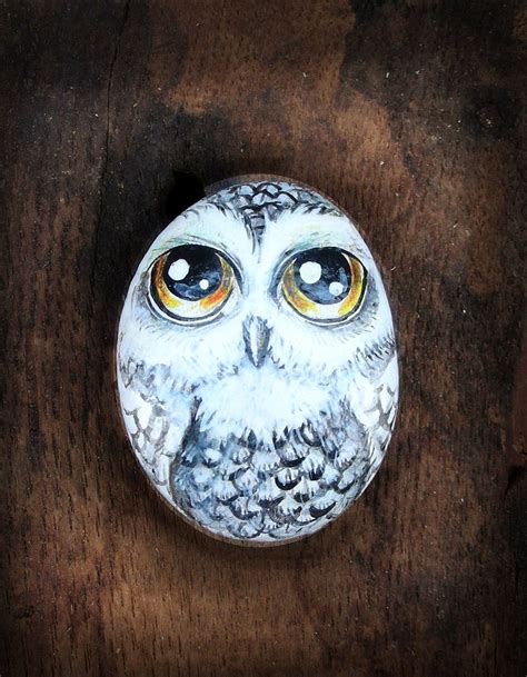 SALE---Owl No.4 Handpainted magnet rock painting painted stone miniature painted rock. $16.00 ...