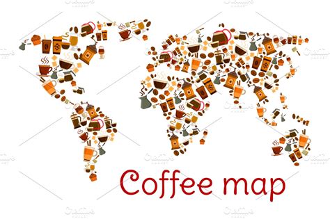 Coffee world map poster with cup and dessert | Food Illustrations ~ Creative Market