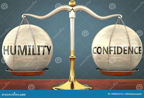 Humility and Confidence Staying in Balance - Pictured As a Metal Scale with Weights and Labels ...