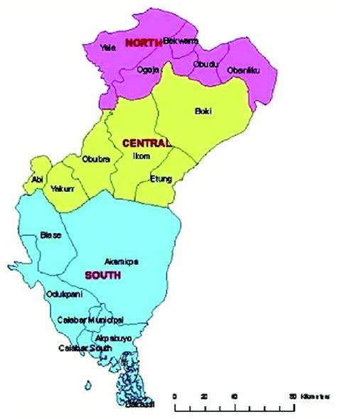 Map of Cross River State, Nigeria showing 3 senatorial districts and 18... | Download Scientific ...