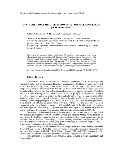 (PDF) SYNTHESIS AND CHARACTERIZATION OF FUROSEMIDE COMPLEX IN β-CYCLODEXTRIN