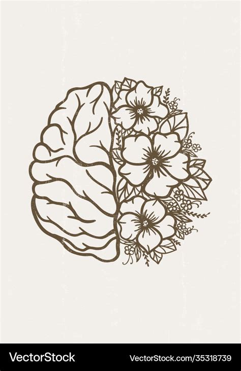 Human brain floral mental health flower print Vector Image